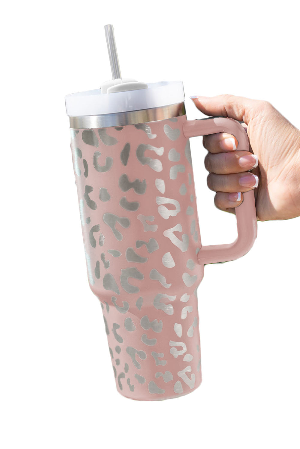 Black 40oz Stainless Steel Portable Leopard Tumbler Mug With Handle