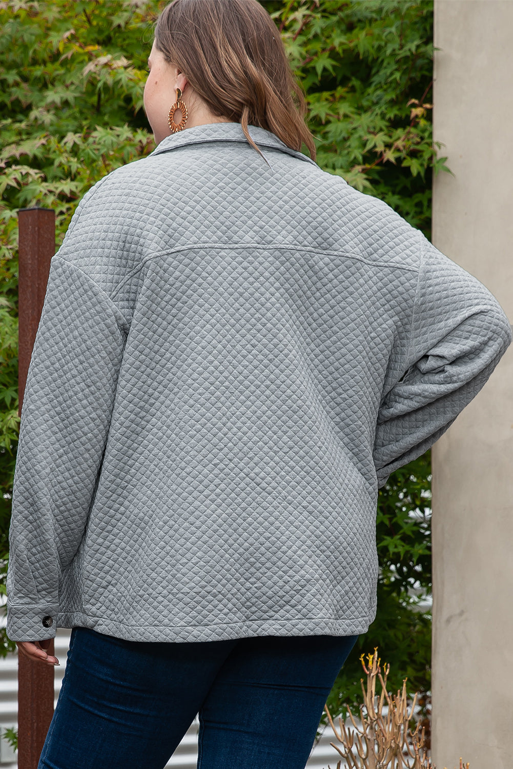 Gray Plus Size Pocketed Quilted Shacket