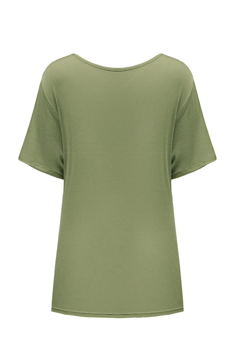 Army Green Casual Crisscross Ribbed Knit  Plus Size Tee