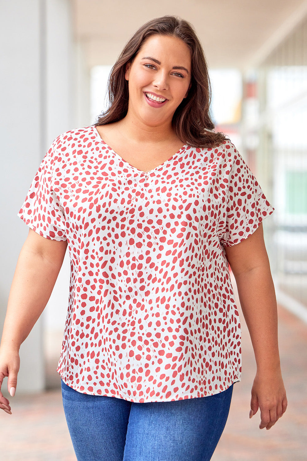 Leopard Plus Size V Neck Short Sleeve Top