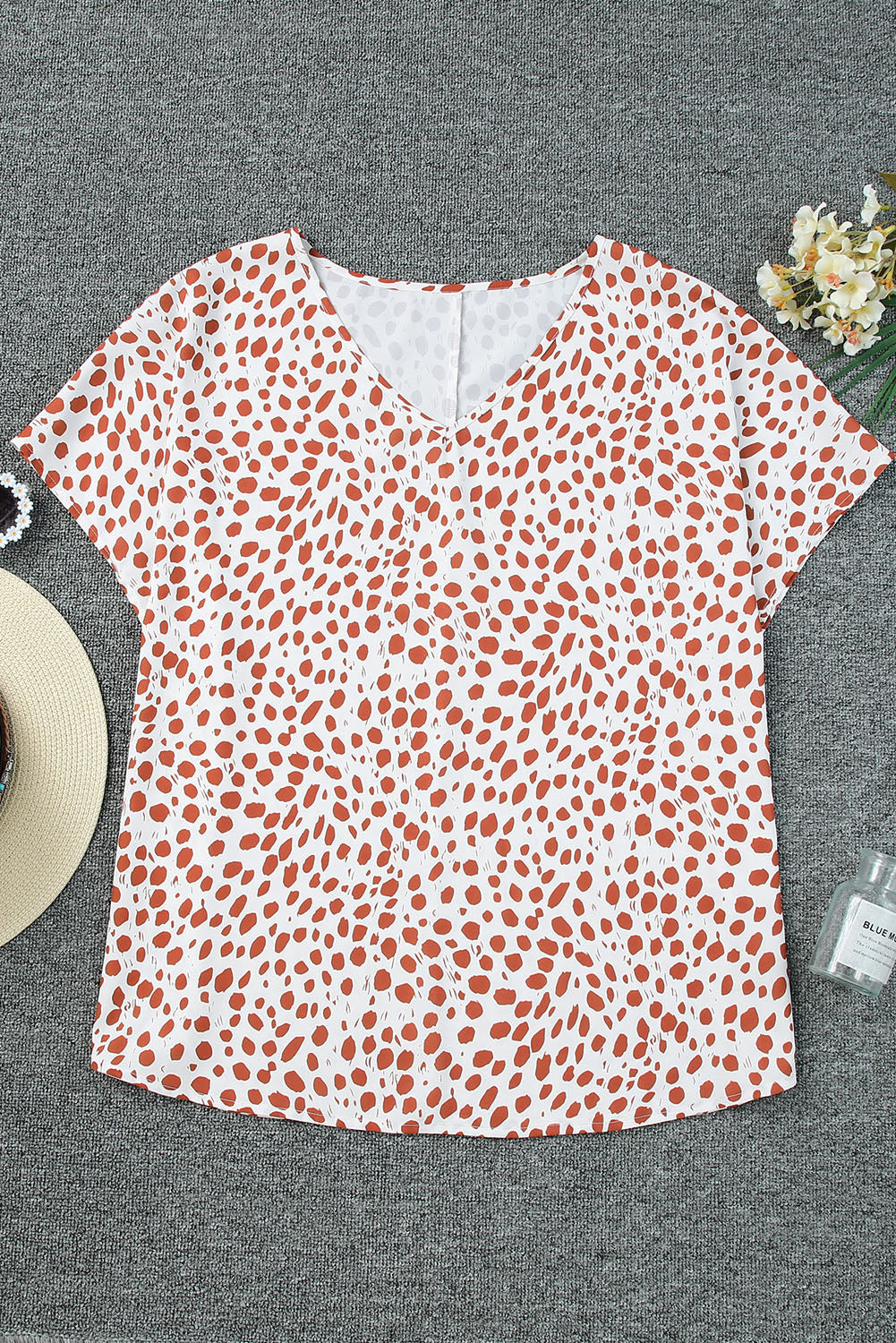 Leopard Plus Size V Neck Short Sleeve Top