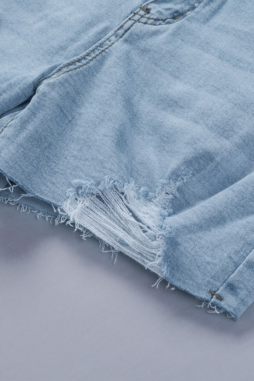 Sky Blue Frayed Slim-fit High Waist Denim Shorts