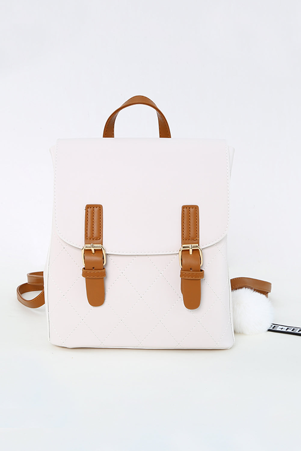 White and Brown Faux Leather Fashion Backpack for Women