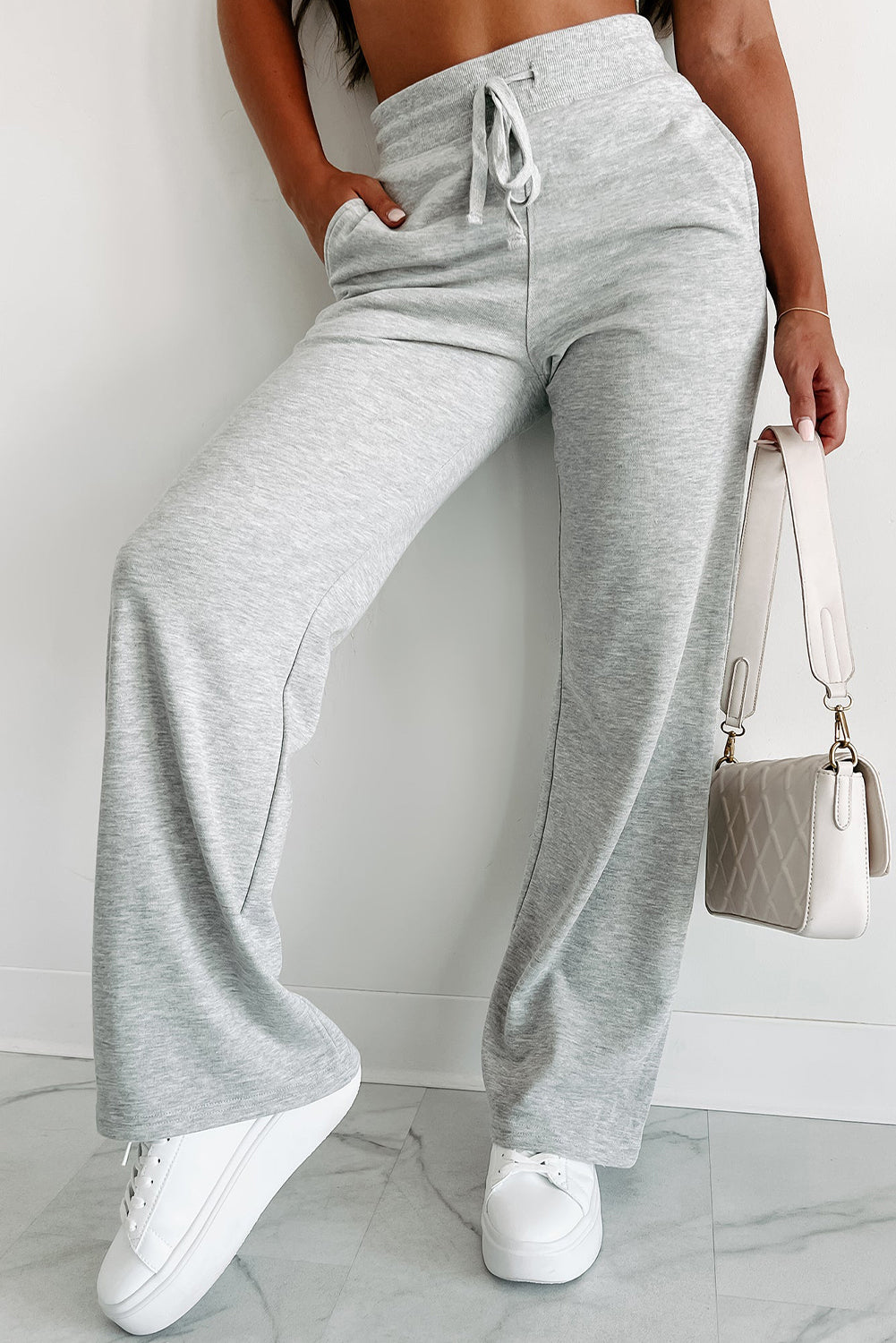 Light Grey Drawstring High Waist Sweatpants