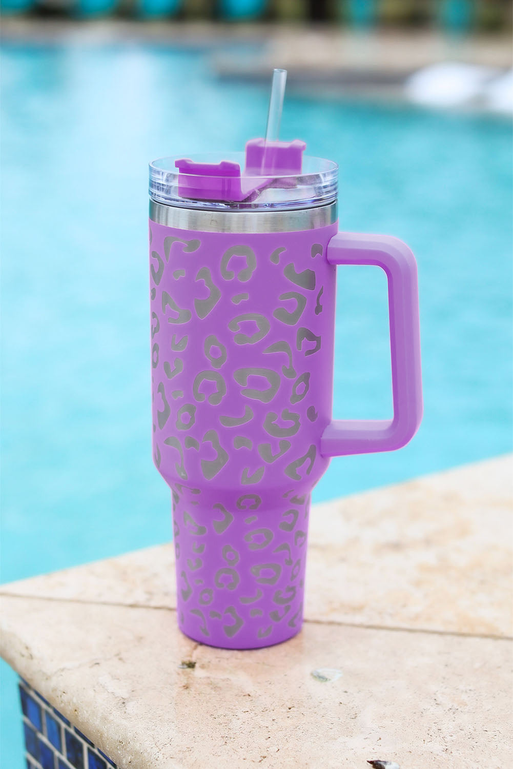 Pink 304 Leopard Spotted Stainless Double Insulated Tumbler Mug With Handle