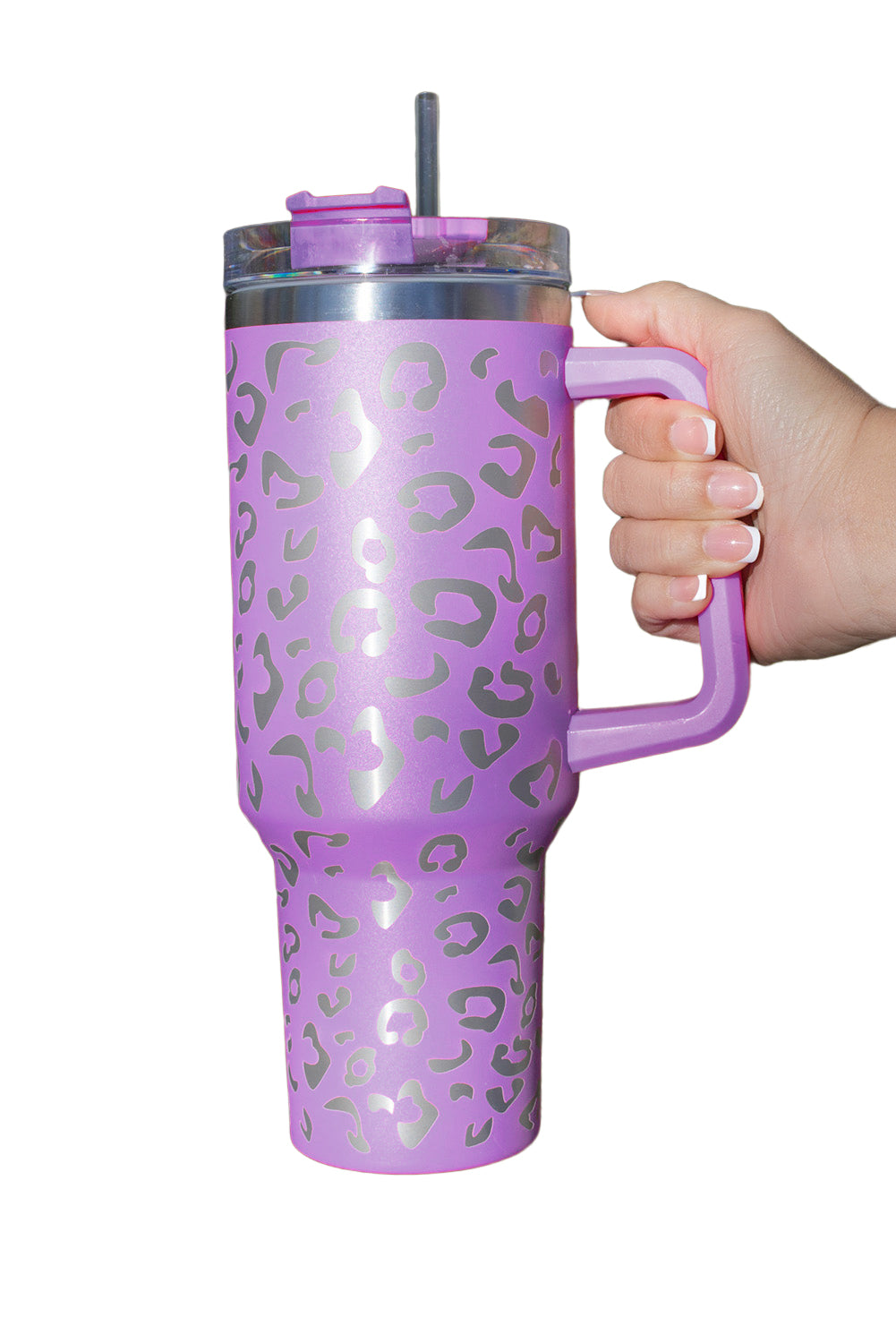 Pink 304 Leopard Spotted Stainless Double Insulated Tumbler Mug With Handle