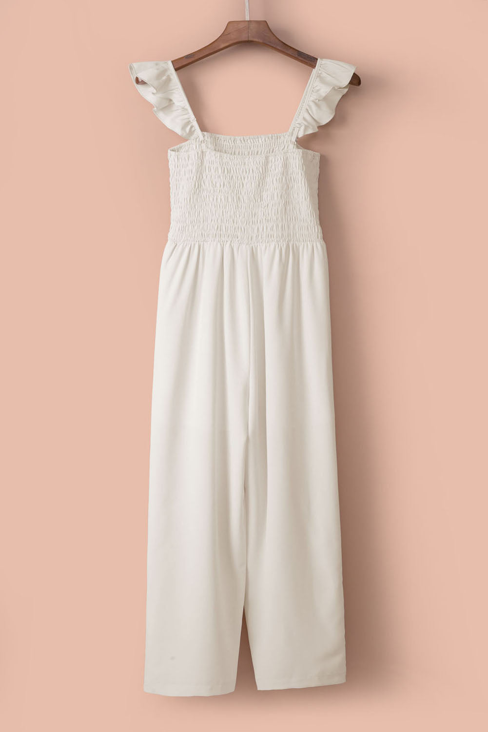 Apricot Smocked Ruffle Strap Pocket Wide Leg Jumpsuit