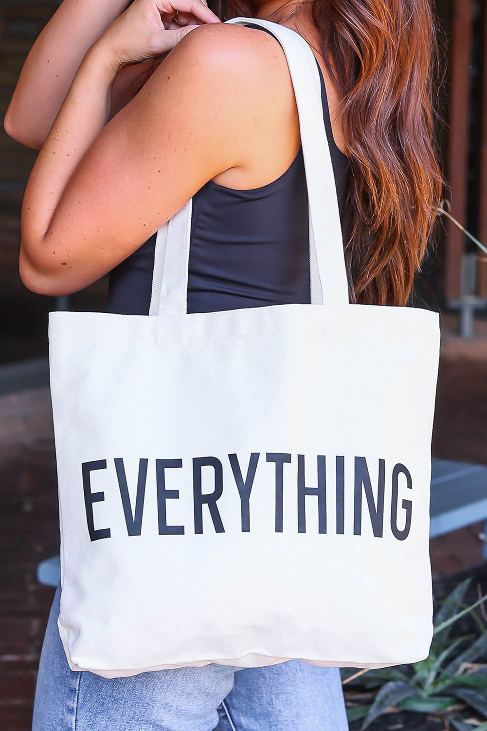 White 42*37cm EVERYTHING Letter Print Large Tote Bag