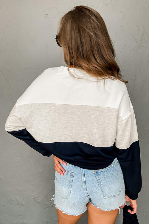 Color Block Round Neck Long Sleeve Sweatshirt