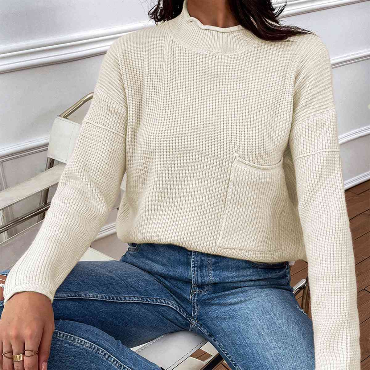 Dropped Shoulder Sweater with Pocket