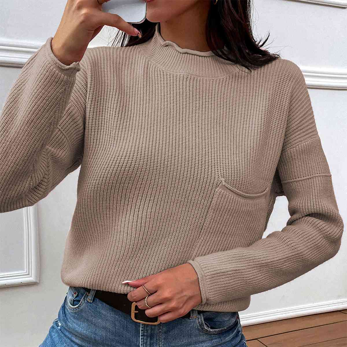 Dropped Shoulder Sweater with Pocket