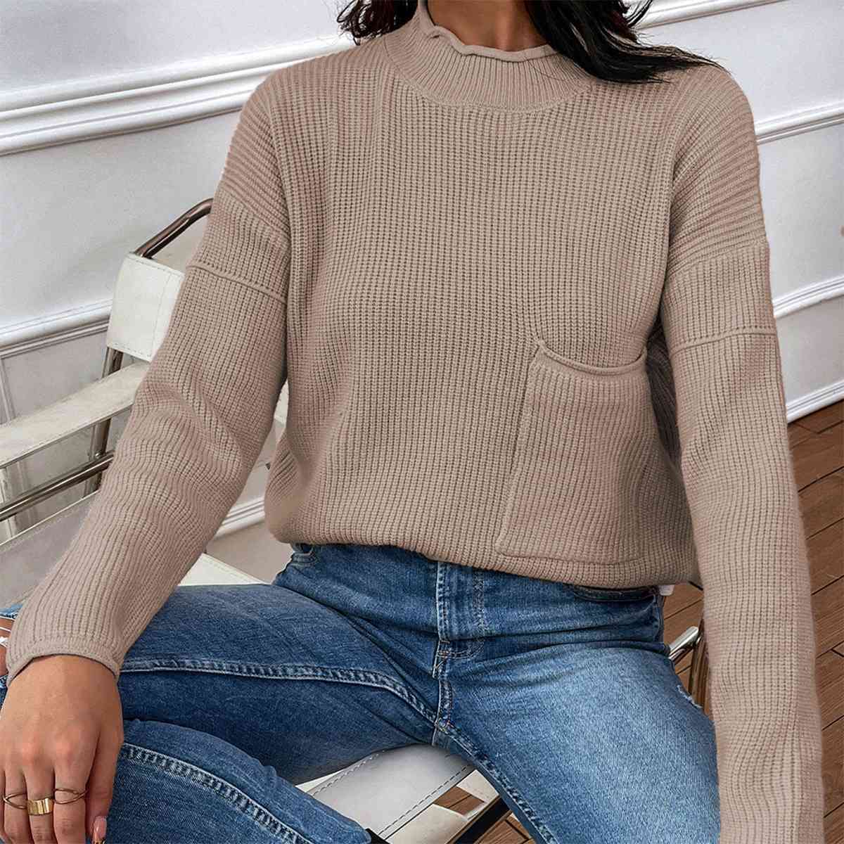 Dropped Shoulder Sweater with Pocket